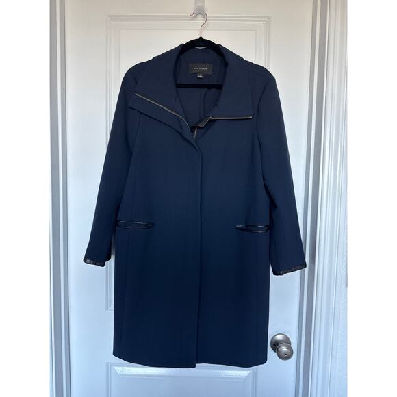 Ann Taylor Long Zip Jacket with Faux Leather Trim, L - Picture 1 of 9